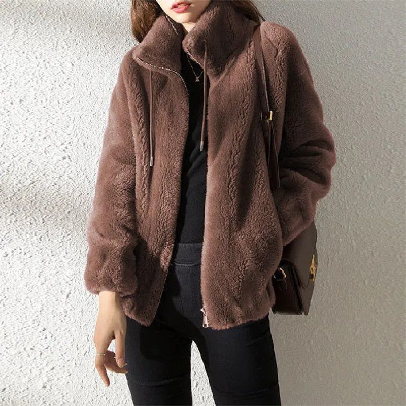 BlackPluss - Warm Faux Fur Coat Ladies Casual Fashion All-match Outwear Women Cardigan Jacket