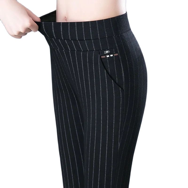 BlackPluss - Casual Straight Pants Female Trousers Lady Stripe Pencil Pants