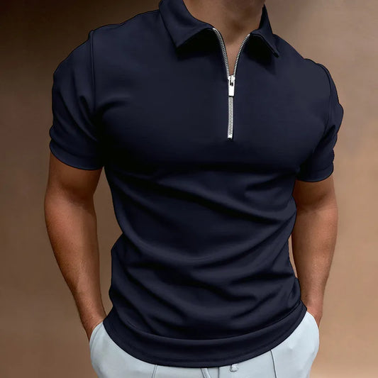 BlackPluss - Men's Solid Color Polo Shirt Short Sleeve Turn-Down Collar Zipper Polo Shirt&for Men Casual