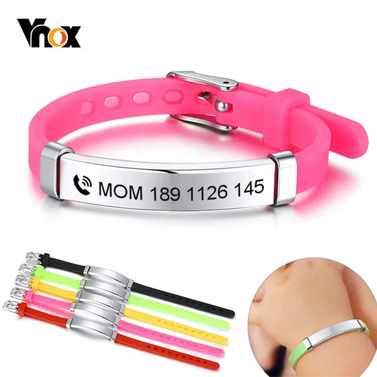 BlackPluss - Personalize Kids Baby ID Bracelets Soft Silicone Rudder Stainless Steel