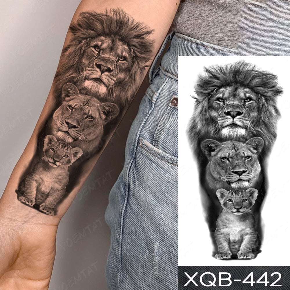 BlackPluss - Waterproof Temporary Tattoo Sticker Lion Family Flash Tatto Tiger Wolf