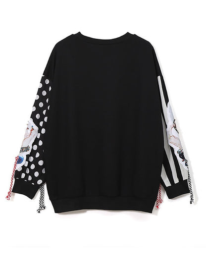 BlackPluss -  Black Long Sleeve Sweatshirts Women Patchwork Print Tassel