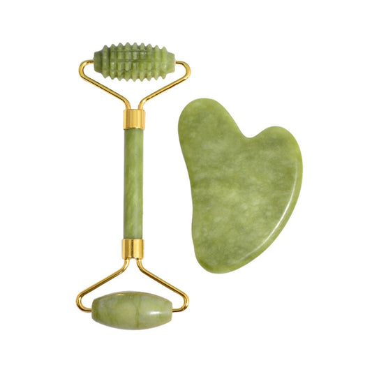 BlackPluss - 2pcs Jade Massagers For Face Body Scraper Beauty Facial Roller Set