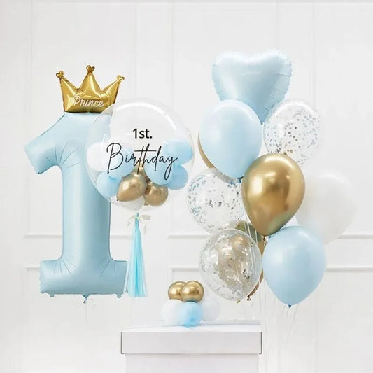 BlackPluss - 40inch Prince Crown Number Foil Balloons 1st Birthday Party Decorations Kids Boy Girl First One Year Anniversary