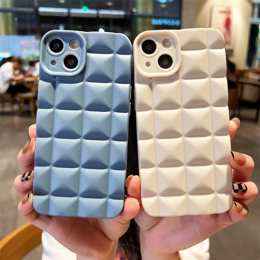 New 3D Grid Matte Phone Case For iPhone 14 13 12 11 Pro Max X XR XS Max 7 8 Plus Shockproof Chic Soft Silicone TPU Cases Cover