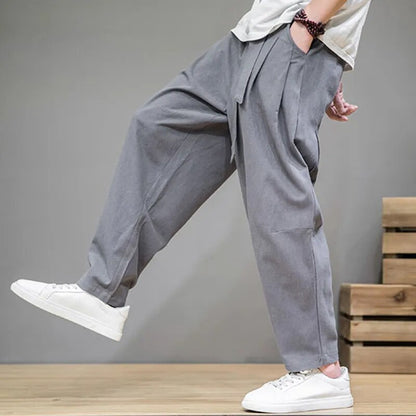 BlackPluss - Spring Cotton Linen Pants Men Elastic Waist Casual Harem Pant