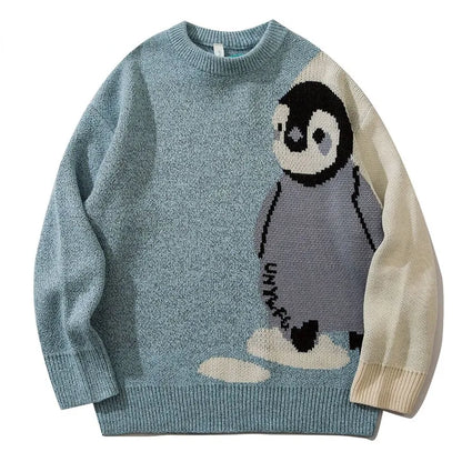 BlackPluss| Mens Cartoon Penguin Knitted Sweater Streetwear