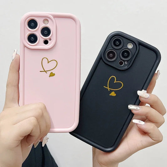 Fashion Cute Love Heart Silicon Phone Case For iPhone 11 12 13 14 15 Pro Max X XR XS Max 7 8 14Plus Camera Protection Soft Cover