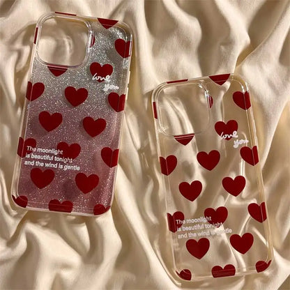 Red Love Heart Fashion For iPhone 14 13 15 12 11 Pro Max 7 8 Plus XS XR X Case Transparent Grip TPU Soft Cover