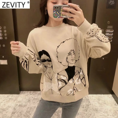 BlackPluss - Zevity Print Casual Sweatshirts Basic O Neck Knitted Hoodies Pullovers Tops.