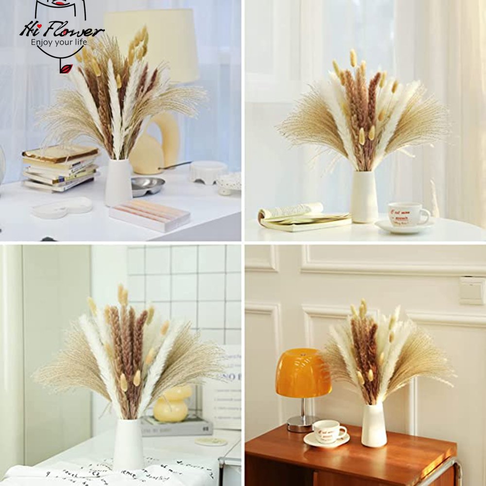 BlackPluss - 100Pcs Fluffy Pampas Dried Flowers Bouquet Home Decor