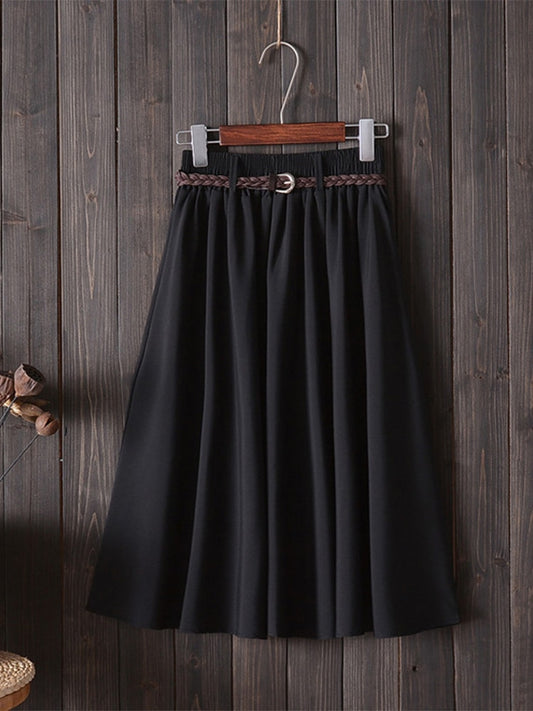 BlackPluss - Midi Knee Length Summer Skirt Women With Belt.