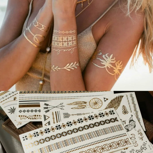 BlackPluss - 1PC Summer Style Men Women Body Art Gold Tattoo Sticker  Chain Bracelet Fake Jewelry Waterproof Temporary Tattoo
