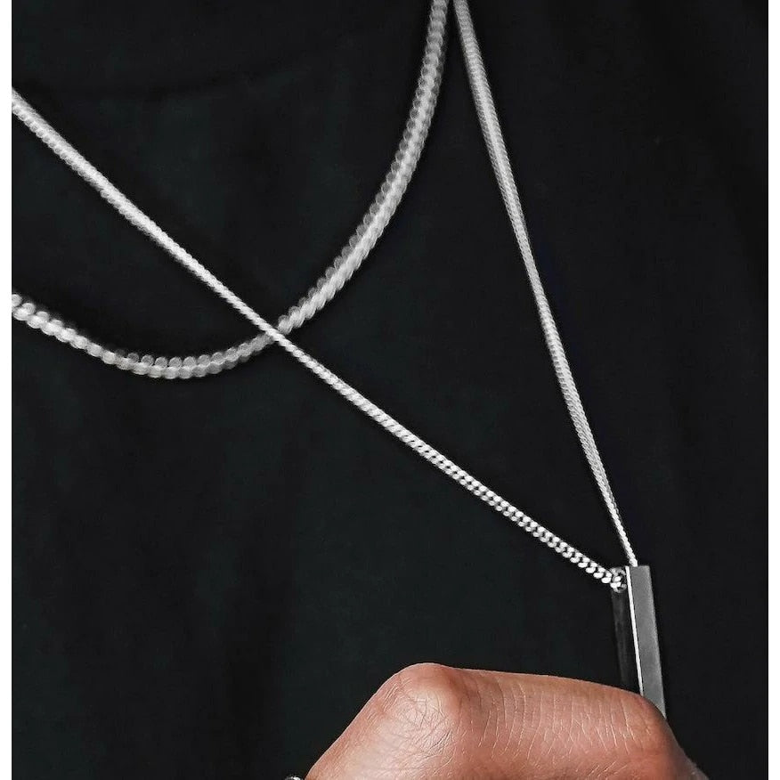 BlackPluss - Vertical Bar Necklaces for Men, Layering Stainless Steel Geometric Pendan.