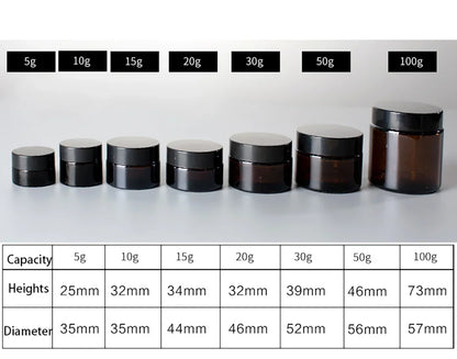 BlackPluss | 10pcs 5g-50g Amber Brown Glass Cosmetic Jar Face Cream Bottles Portable Travel Face Cream Cosmetic Container Accessories