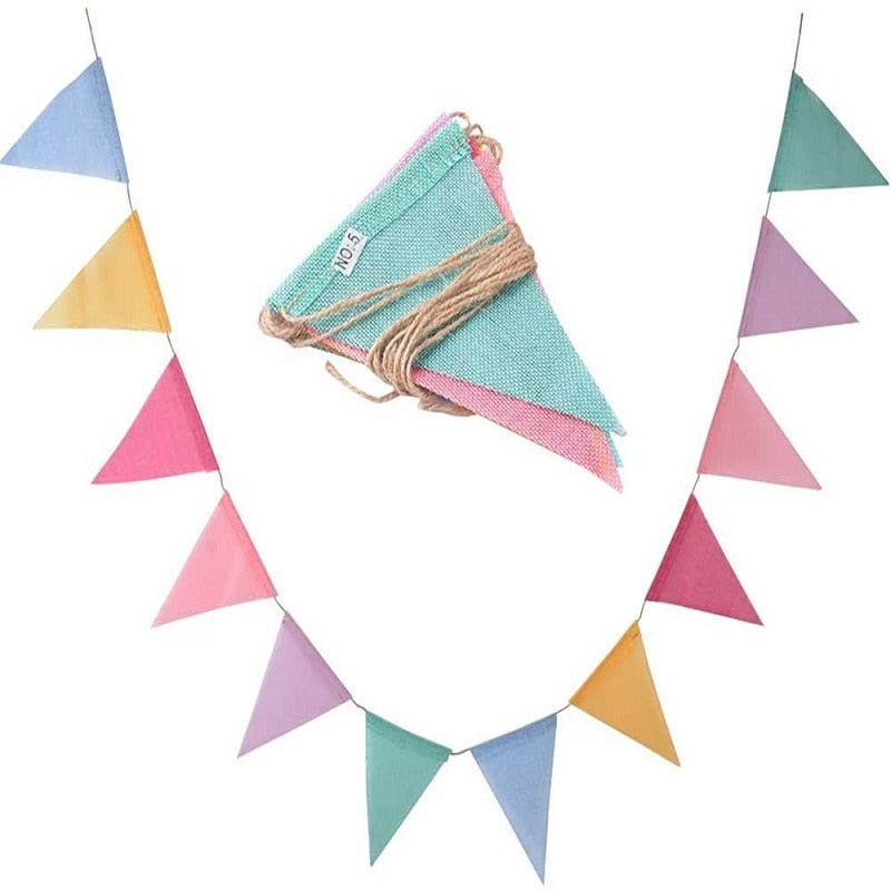 BlackPluss - Colourful Jute Linen Pennant Flags Festival Bunting Banners