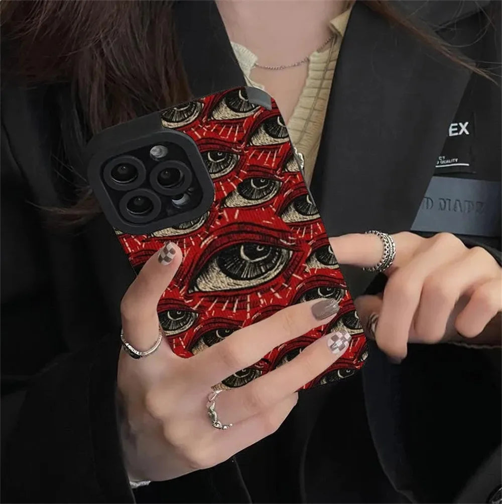 Fashion Spooky Scary Red Eye Silicone Case For iPhone 13 14 15 Pro Max 11 12 Mini SE 7 8 Plus X XR XS MAX Soft Shockproof Cover