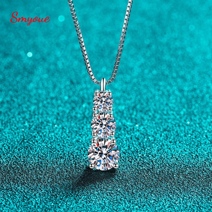 BlackPluss -  Women Sparkling Diamond Necklace 3 Stones Solid Silver 925 Jewellery