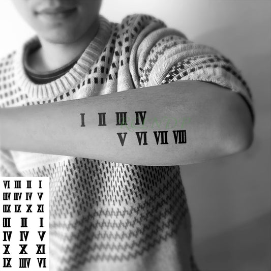 BlackPluss - Waterproof Temporary Tattoo Sticker Roman numerals Number Tattoos.