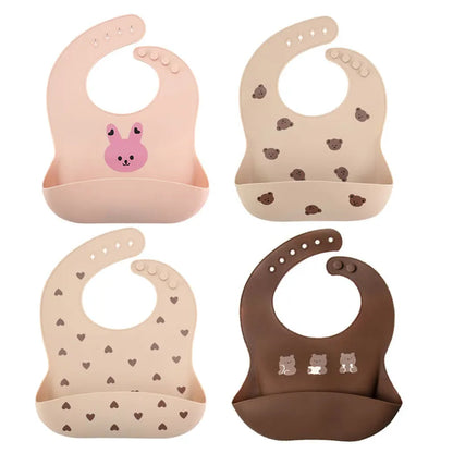 BlackPluss - Soft Baby Silicone Bibs Cute Cartoon Printed Kids Girl Boy Adjustable Children Bib Baby Lunch Feeding Stuff