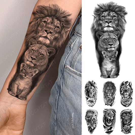 BlackPluss - Waterproof Temporary Tattoo Sticker Lion Family Flash Tatto Tiger Wolf