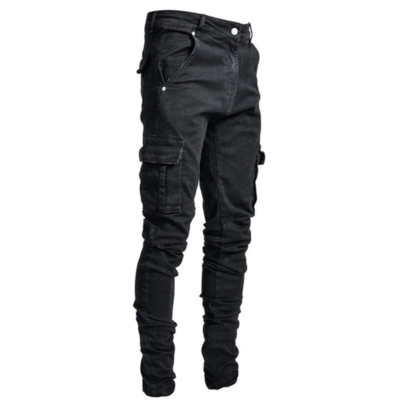 BlackPluss - Jeans Men Pants Casual Cotton Denim Trousers Multi Pocket Cargo.