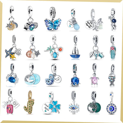 BlackPluss - 925 Sterling Silver Blue Dolphin Charm Fit Pandora Bracelet Shell Marine Beads Pendant For Women Wedding Party DIY Jewelry