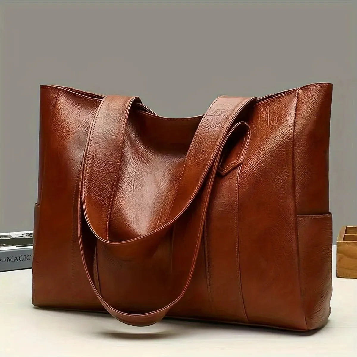Blackpluss | Vintage Large Capacity Tote Bag, Retro Vegan Shoulder Bag, Women's Casual Handbag