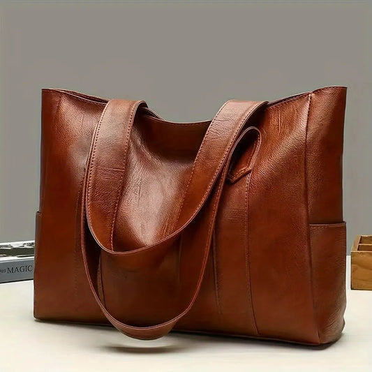 Blackpluss | Vintage Large Capacity Tote Bag, Retro Vegan Shoulder Bag, Women's Casual Handbag