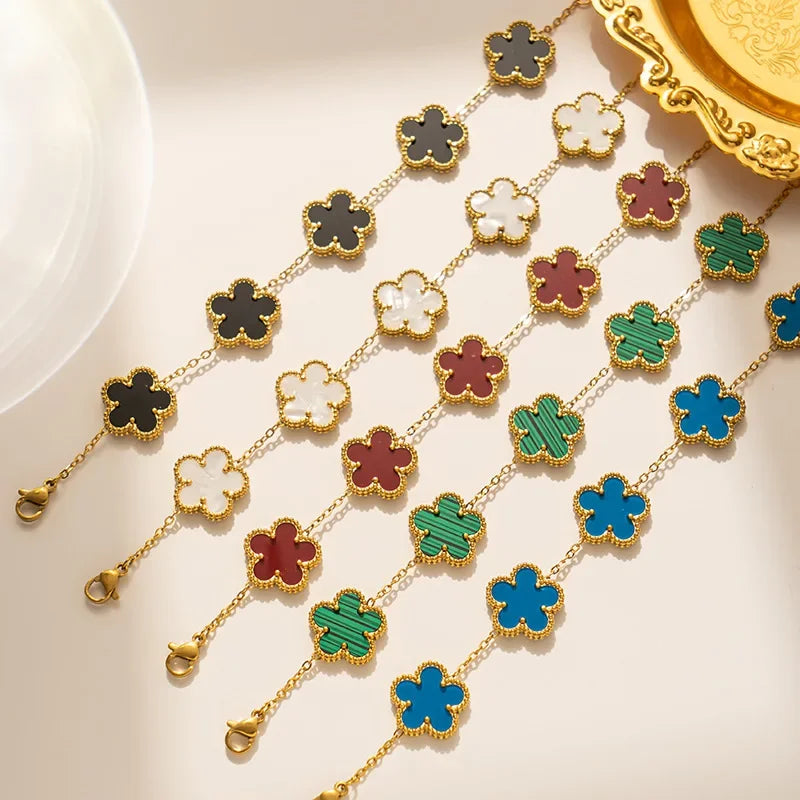 BlackPluss - Luxury Stainless Steel Bracelet Women Double-sided Five Flower