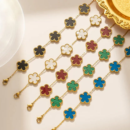BlackPluss - Luxury Stainless Steel Bracelet Women Double-sided Five Flower