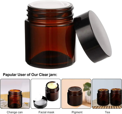 BlackPluss | 10pcs 5g-50g Amber Brown Glass Cosmetic Jar Face Cream Bottles Portable Travel Face Cream Cosmetic Container Accessories