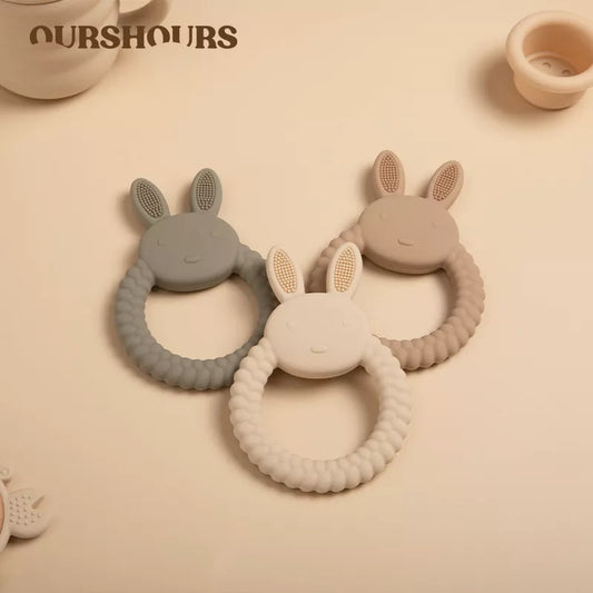 BlackPluss - 1Pcs Food Grade Baby Silicone Teether Toy Cartoon Rabbit Nursing Teething.