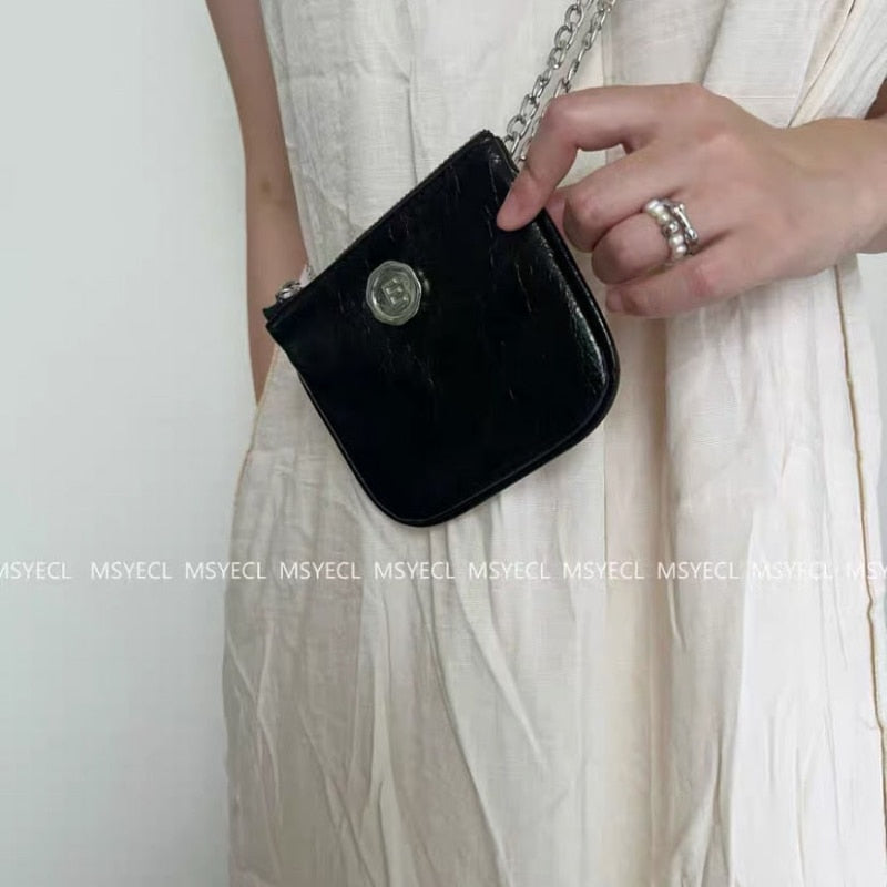 Black Pluss - Mini Shoulder Bags PU Black Silver Zipper Cross Body.