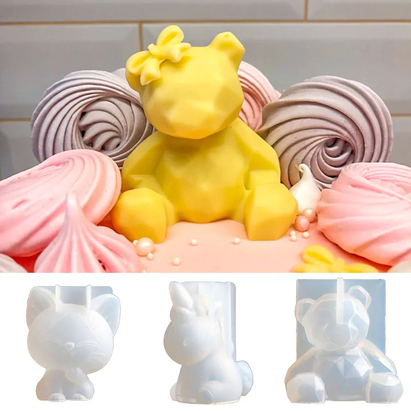 BlackPluss - Stereo Bear Silicone Mold DIY Animal Shaped Candle Mold Handmade Gypsum Soap Making Supplies Chocolate Cake Easter Bunny Egg