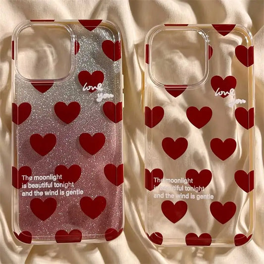 Red Love Heart Fashion For iPhone 14 13 15 12 11 Pro Max 7 8 Plus XS XR X Case Transparent Grip TPU Soft Cover