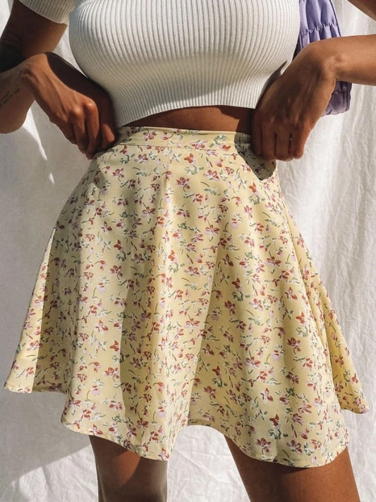 BlackPluss - Boho Floral Print Party Skirt Summer New High Waist Pleated Skirt.