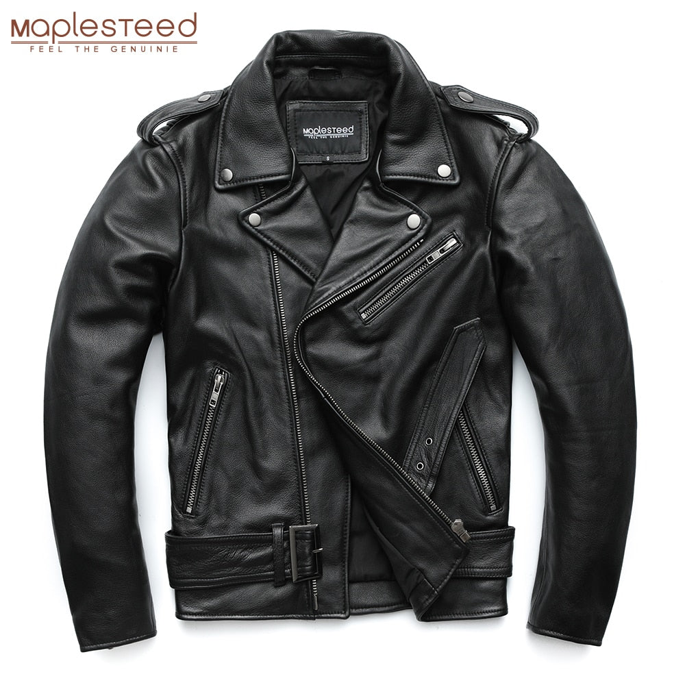 BlackPluss - Classical Motorcycle Jackets Men Leather Jacket 100% Natural Cowhide