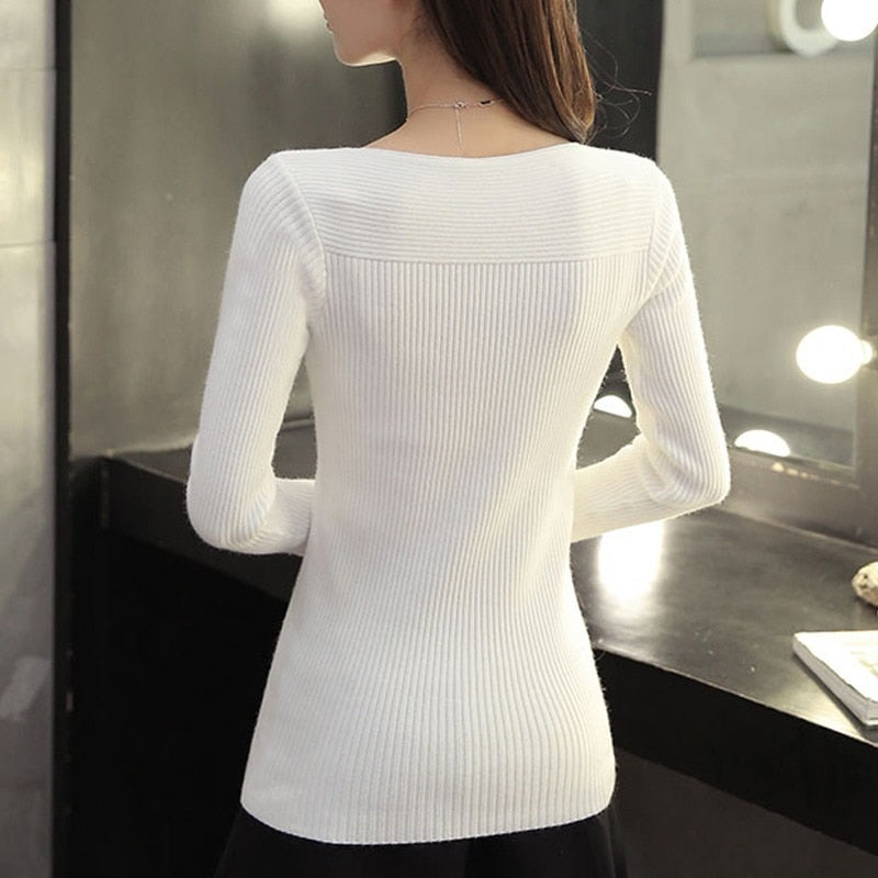 BlackPluss - Women Pullover Sweaters Korean Style Winter Slim White Pull