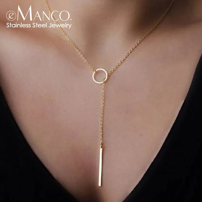 BlackPluss - Minimalist Round Stick Pendant Necklace for Women Pearl Clavicle Necklace Leaves Long Chain.