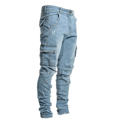 BlackPluss - Jeans Men Pants Casual Cotton Denim Trousers Multi Pocket Cargo.