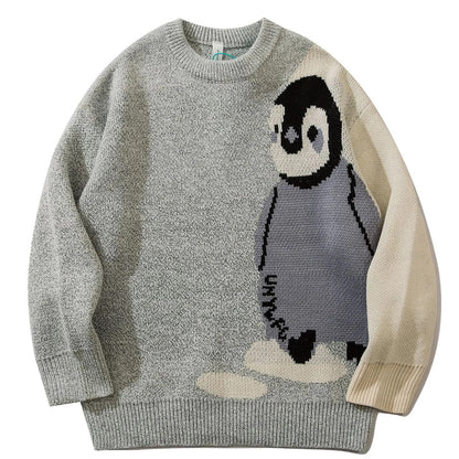 BlackPluss| Mens Cartoon Penguin Knitted Sweater Streetwear