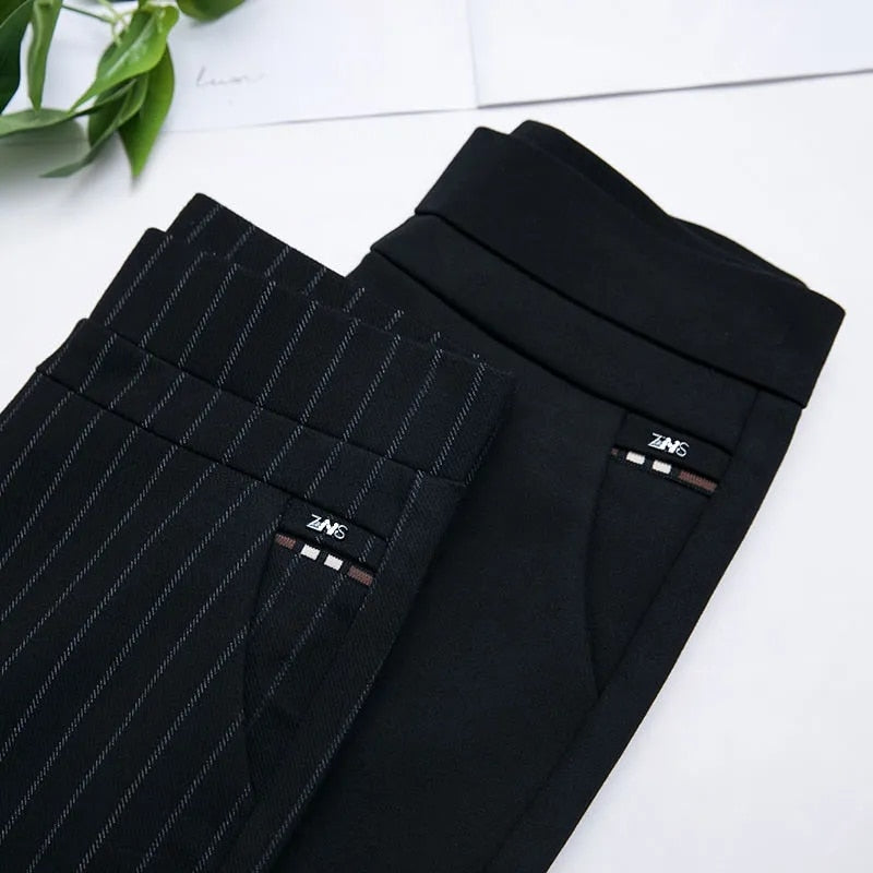 BlackPluss - Casual Straight Pants Female Trousers Lady Stripe Pencil Pants