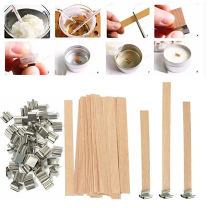 BlackPluss - 50Pcs 6mm 8mm 12.5mm 13mm Wooden Candles Wick with Sustainer Tab Candle Wick Core for Candle Making Supply Soy Parffin Wax