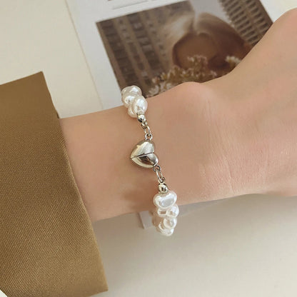 BlackPluss - Pearl Heart Bracelets For Women Girls Silver Color Love Magnetic Attraction