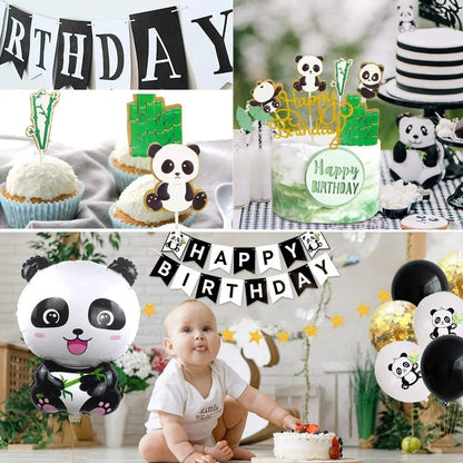 BlackPluss - Panda Birthday Balloons Party Decorations For Children Kids Baby Shower Gender Reveal Supplies with Happy Birthday Banner Panda