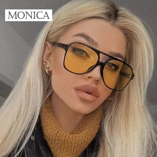 BlackPluss | Vintage Oversized Sunglasses Women Retro Brand Big Frame Sun Glasses Female Black Yellow Ins Style Square Glasses