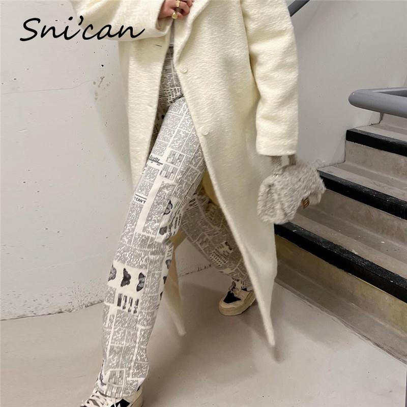 BlackPluss - Newspaper Print Bodycon Women Pants Fashion Spring.