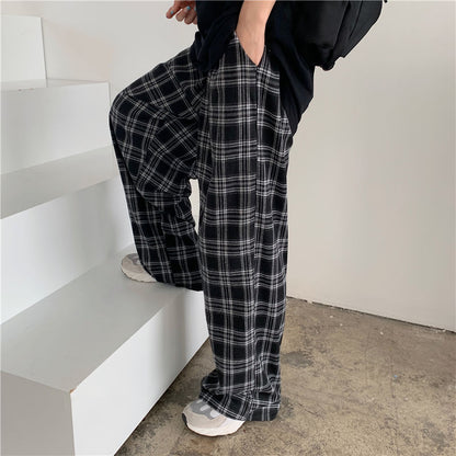 BlackPluss - Plaid Pants Men Casual Straight Trousers Hip-hop Pants.